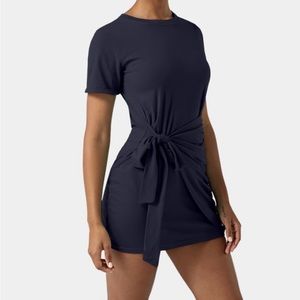 Halara NWT Sapphire dark blue Round Neck Knot Plain Plus Size Mini Casual Dress